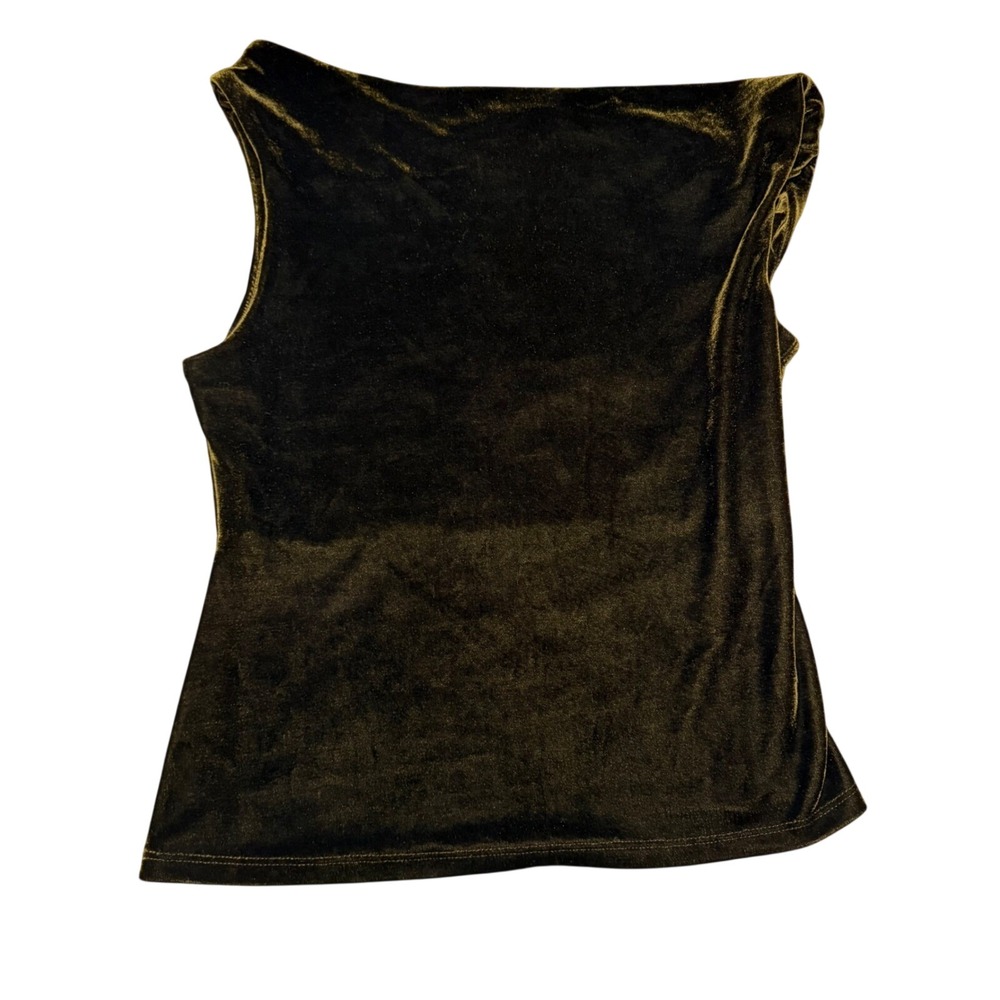 Velvet Cowl Neck Top Small Olive Green Draped Sleeveless Y2K Party Holiday
